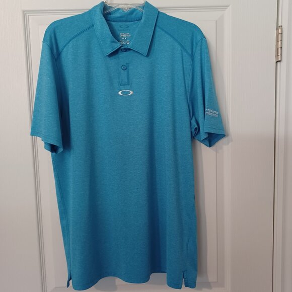 Oakley Polo Shirt Men M Blue Heather Regular Fit Short Sleeve Button Log… - Picture 1 of 7